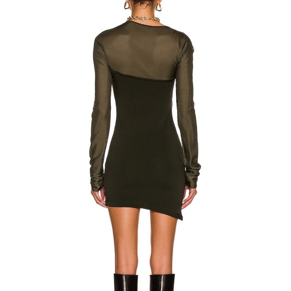 MUGLER Asymmetrical Sheer Mini Dress Military Green - XS - NWT - Picture 2 of 4